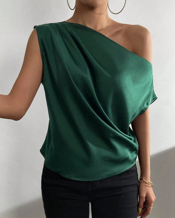 Bluse Uni Farbe Off Shoulder Ärmellos