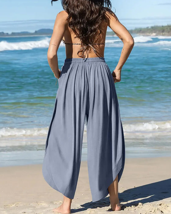 Hose Elastische Taille Freizeit Schlitz Breites Bein