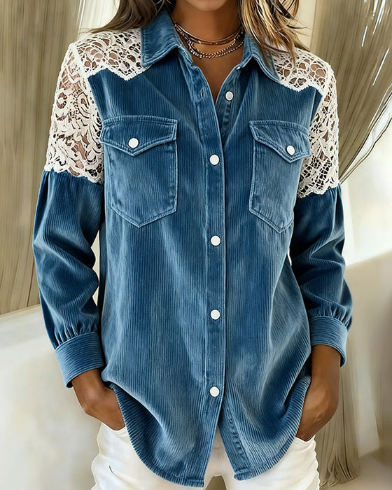 Langärmliges Hemd mit Patchwork-Details