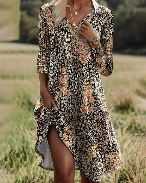 Kleid Langärmelig Floral Elegant