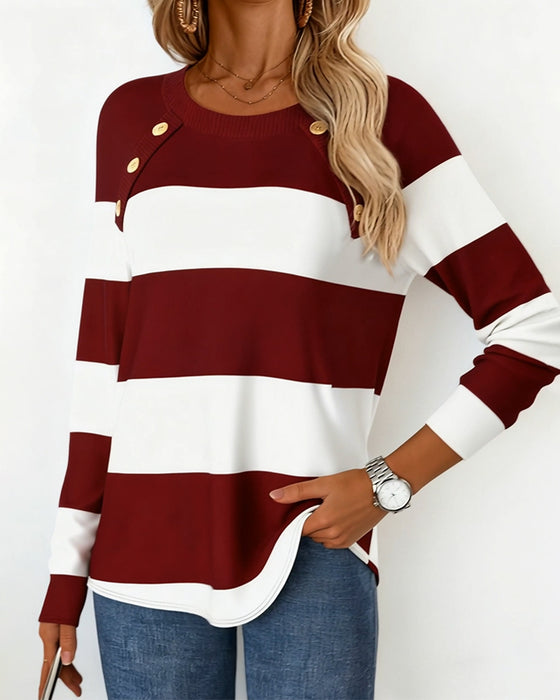 Top Casual Rundhals Gestreift Langarm