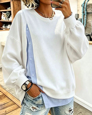Sweatshirt Mock Geschichtet Patchwork Rundhals