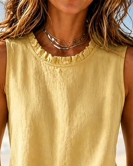 Tank Top Uni Farbe Ärmellos Runder Ausschnitt Lace