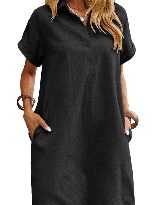 Kleid Revers Knopf Schlitz Kurzarm Lässig