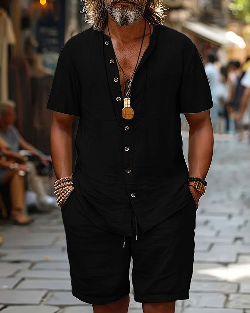 Herren Set Kurzarmhemd Und Shorts