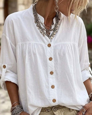 Bluse Mit Stehkragen Langarm Unifarbe Knopfleiste