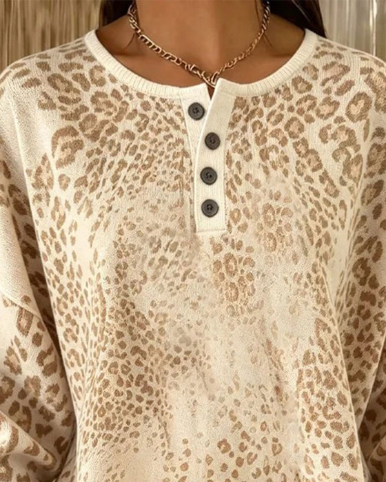 Sweatshirt Leopardenmuster Rundhals Loose Fit