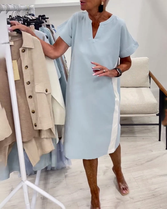 Kleid kurzärmelig Kontrastfarbe gerade