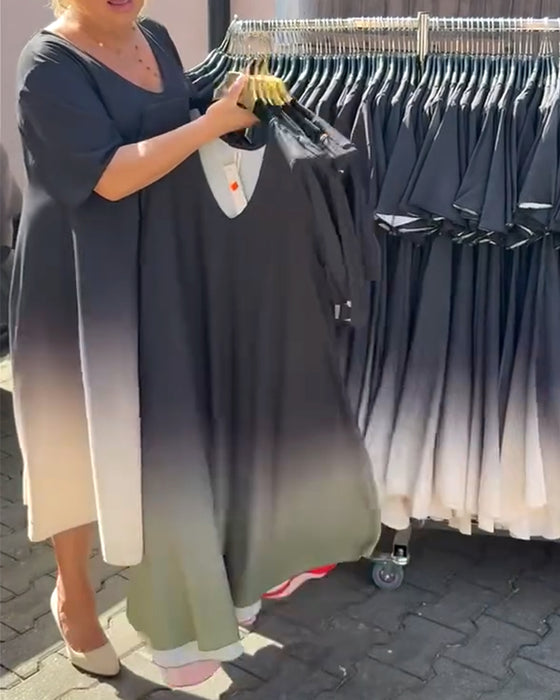Kleid Kurzarm Farbverlauf Schwingend