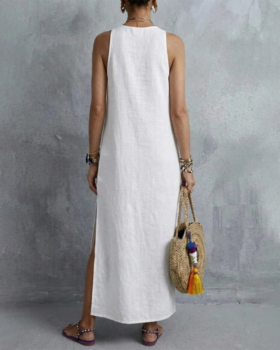 Kleid Ärmellos V-Ausschnitt Bohemian Lang