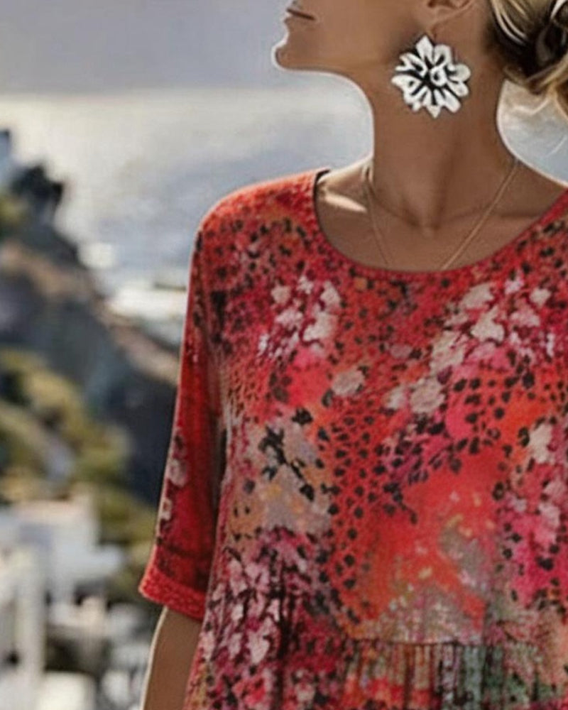 Kleid Tupfenprint Rundhalsausschnitt Lang