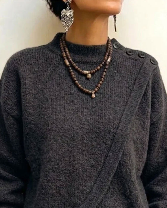 Pullover Turtleneck Kreuz Geknöpft