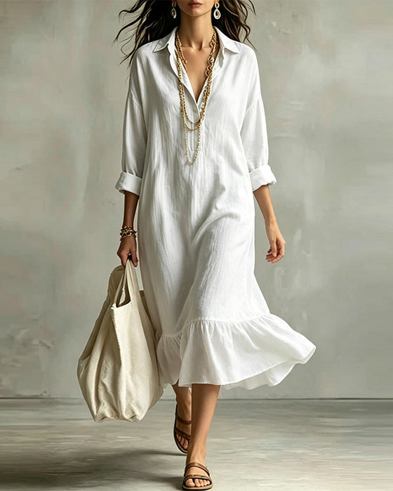 Kleid Hemdkragen Einfarbig