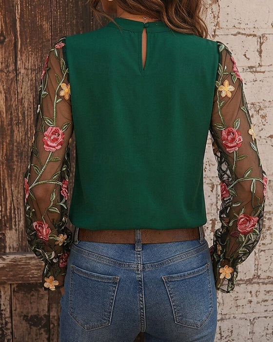Bluse Mode Blumig Mandarin Kragen