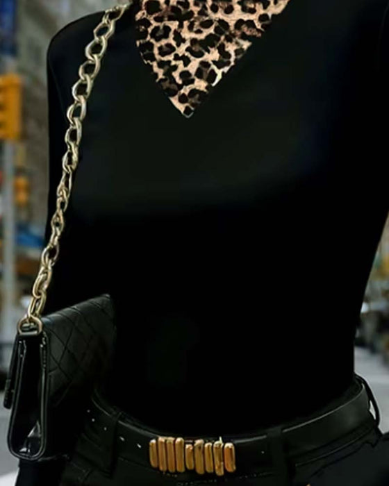 Oberteil Mock Neck Leopard Patchwork Tailliert