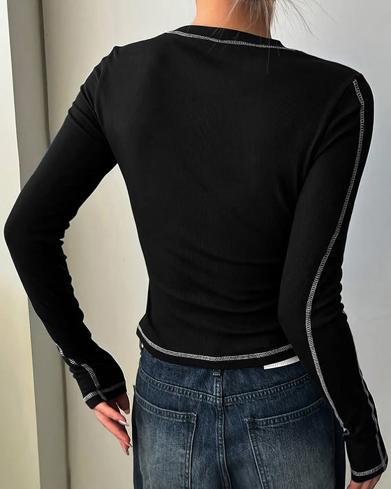 Oberteil Stilvoll Rundhals Slim Fit Langarm