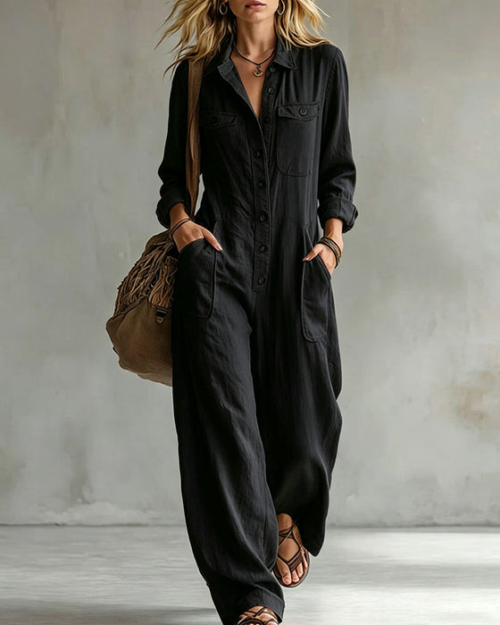 Jumpsuit Einfarbig Langarm