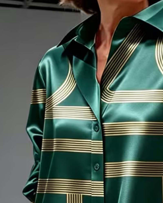 Kleid Revers Linie Druck Hemd