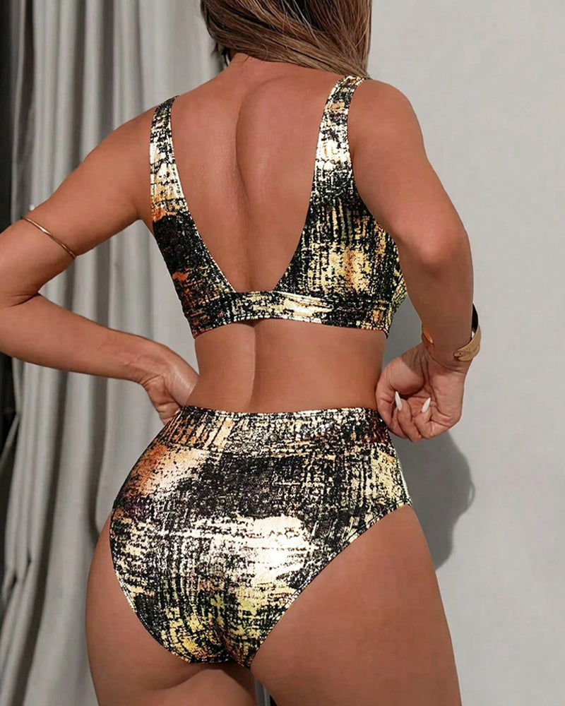 Bikini Gold Glänzend Hohe Taille