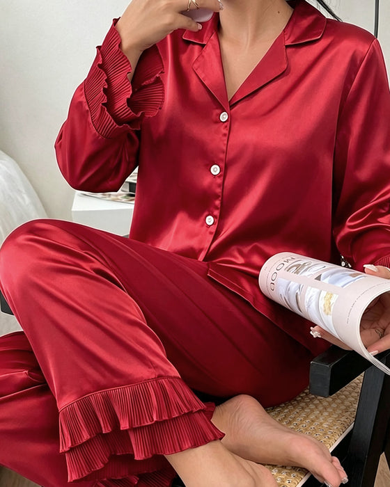 Pyjama Set Doppelte Schicht Volant Hemdkragen