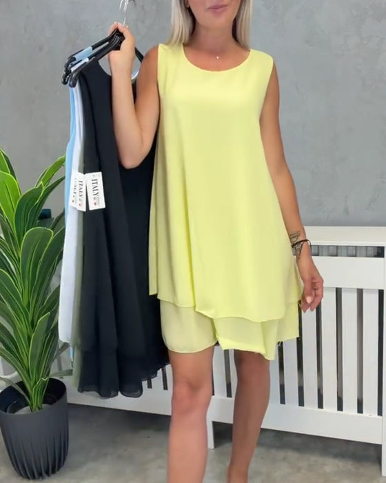Kleid Ärmellos Einfarbig Lässig