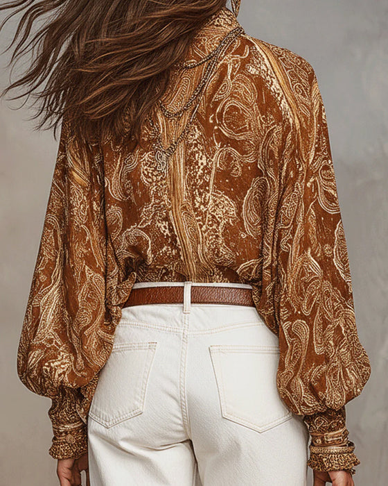 Bluse V-Ausschnitt Print Lässig