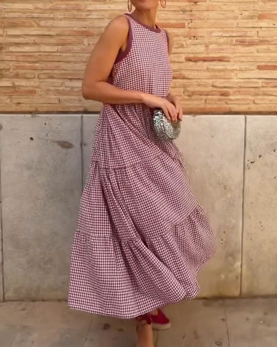 kleid rundhals plaid ohne ärmel