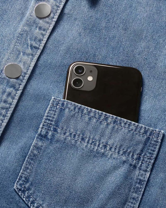 Hemd Druckknopf Denim Laternenärmel Locker