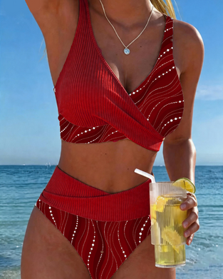 Bikini Tief V-Ausschnitt Linie Patchwork