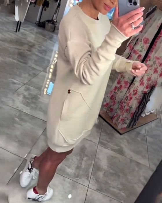 Kleid Pullover Tasche Langarm