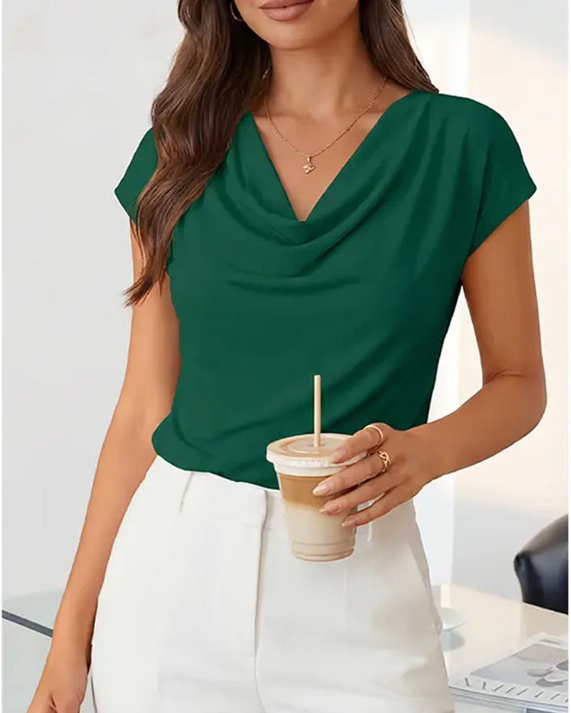 T-Shirt Drapierter Cowl-Neck Kurzarm