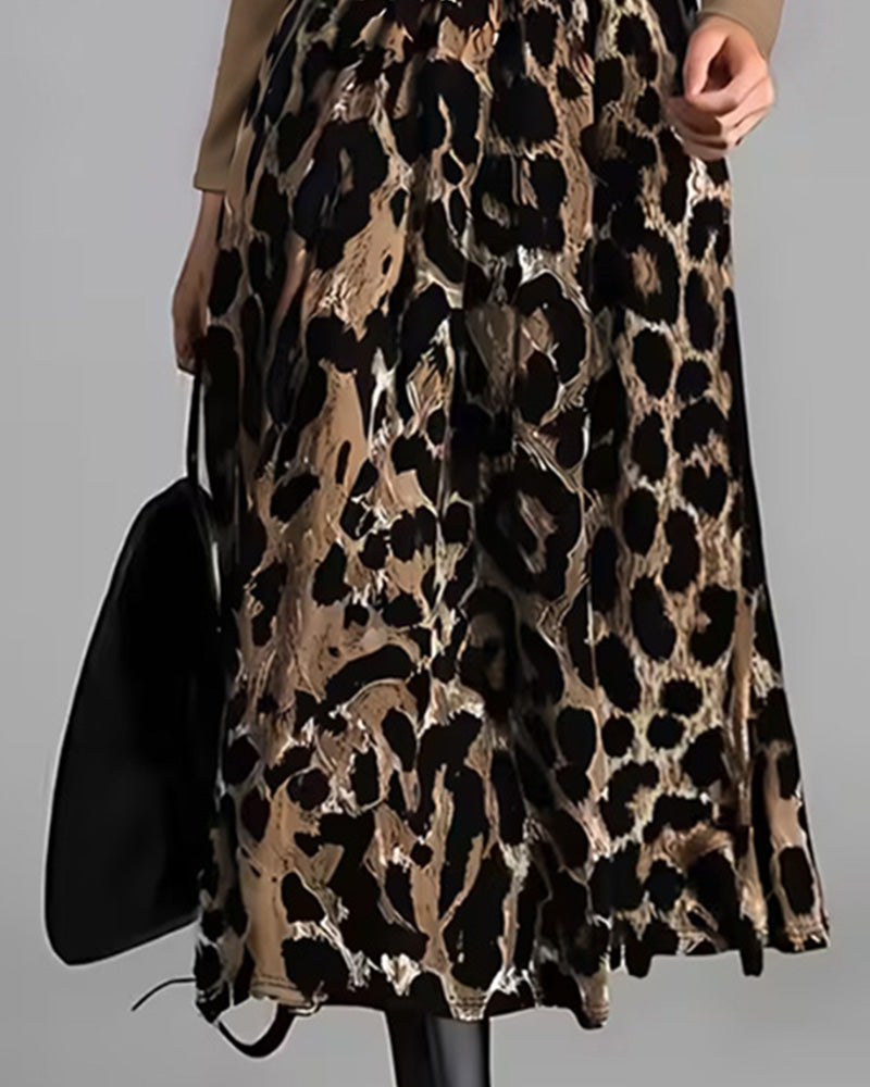 Kleid Rundhals Leopard Weiter Rock