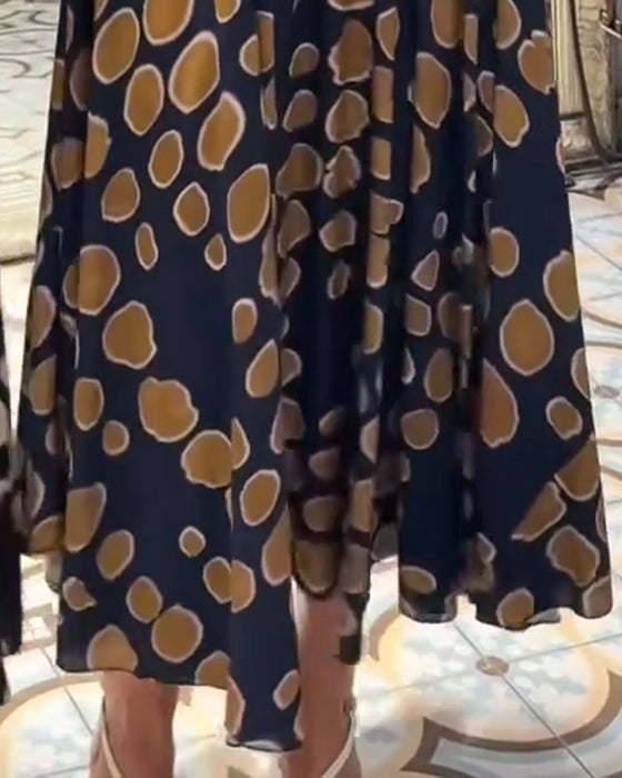 Kleid V-Ausschnitt Ärmellos Tupfen A-Linie