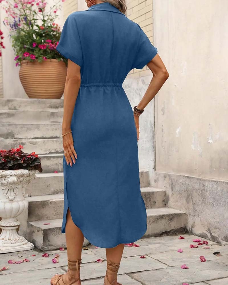 Kleid Revers Tailliert Hemd