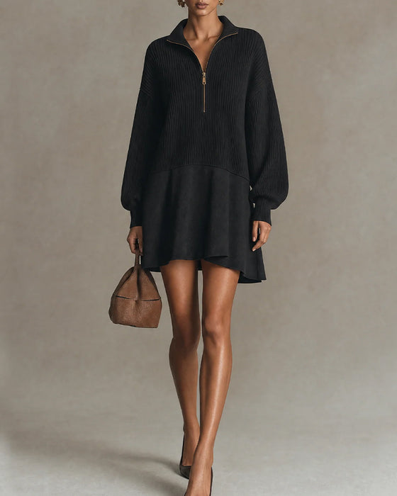 Kleid Pullover Lässig Reißverschluss Langarm