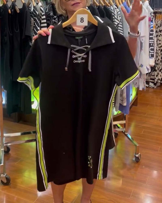 Kleid Revers Kontrast Schleife Gerade