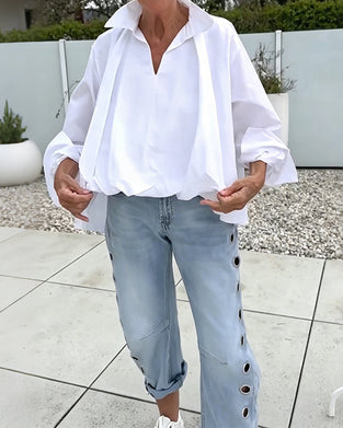 Bluse Im Oversized-Format Mit V-Ausschnitt Und Fallschulter