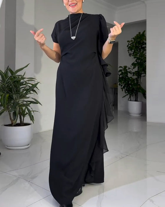 Modisches unifarbenes Kleid mit Rüschen-Design