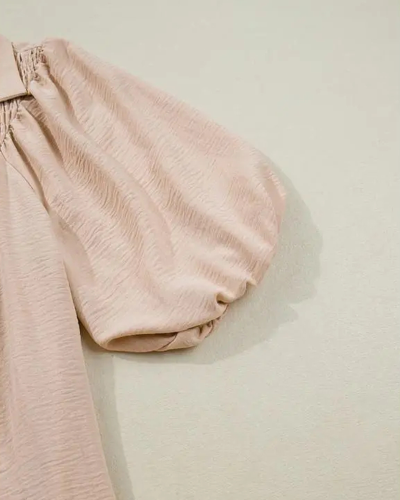 Kleid V-Ausschnitt Klappe Puff Ärmel Maxi