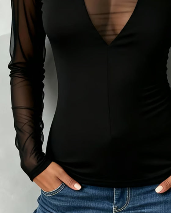 Bluse V-Ausschnitt Trendy Langarm