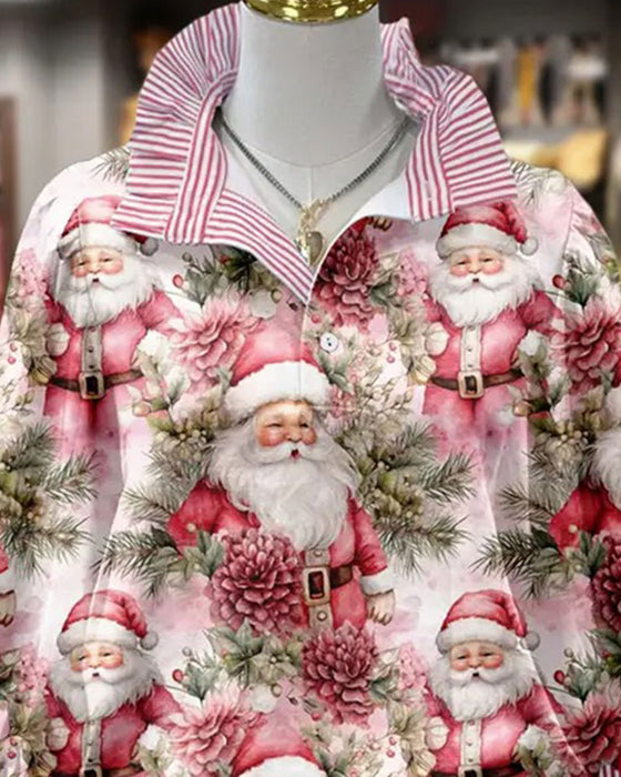 Bluse Umlegekragen Gestreift Rüsche Weihnachtsstil