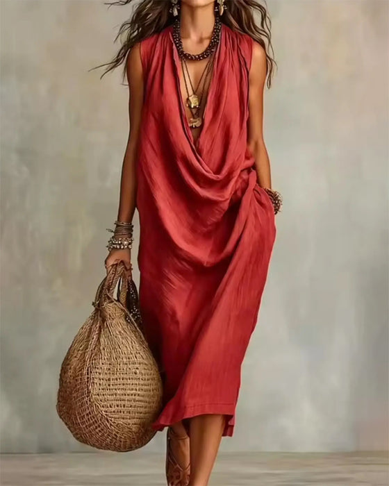 Kleid Ärmellos V-Ausschnitt Mode