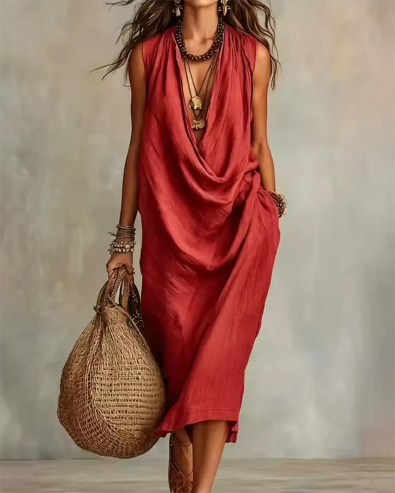 Kleid Ärmellos V-Ausschnitt Mode