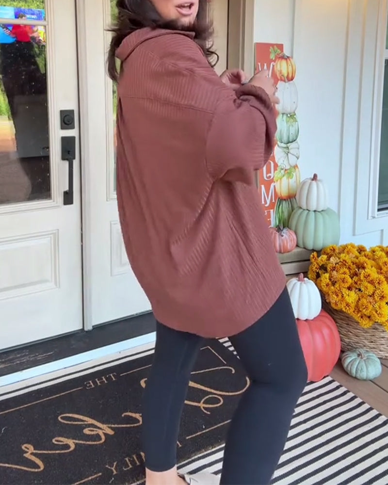 Lässiges, einfarbiges, locker geschnittenes Langarm-T-Shirt