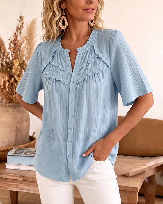 Bluse Halbarm Einfarbig