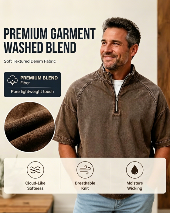 Hemd Mit Wash-Look Und Reißverschluss Kurzarm