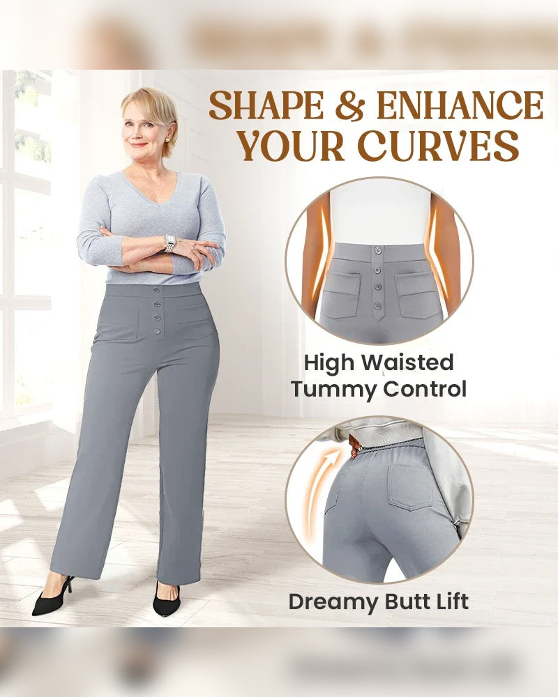 Hose High Waisted Knopfleiste Weites Bein