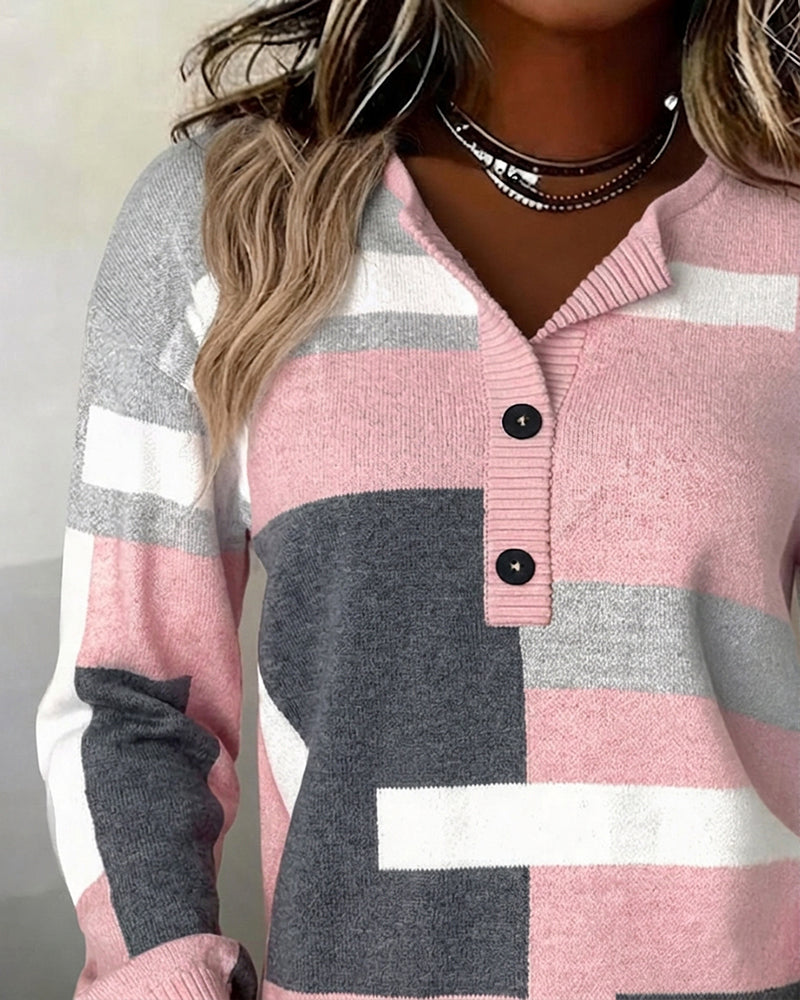 Pullover Karo Knopfleiste Langarm