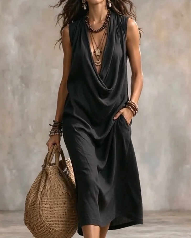 Kleid Ärmellos V-Ausschnitt Mode