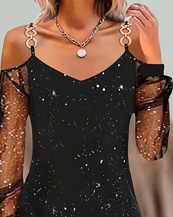 Kleid mit Trägern Netzeinsatz langarm